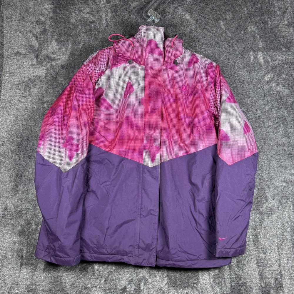 Nike ACG Fit Storm Ski Jacket Purple Pink Butterfly Print Hooded Womens XL